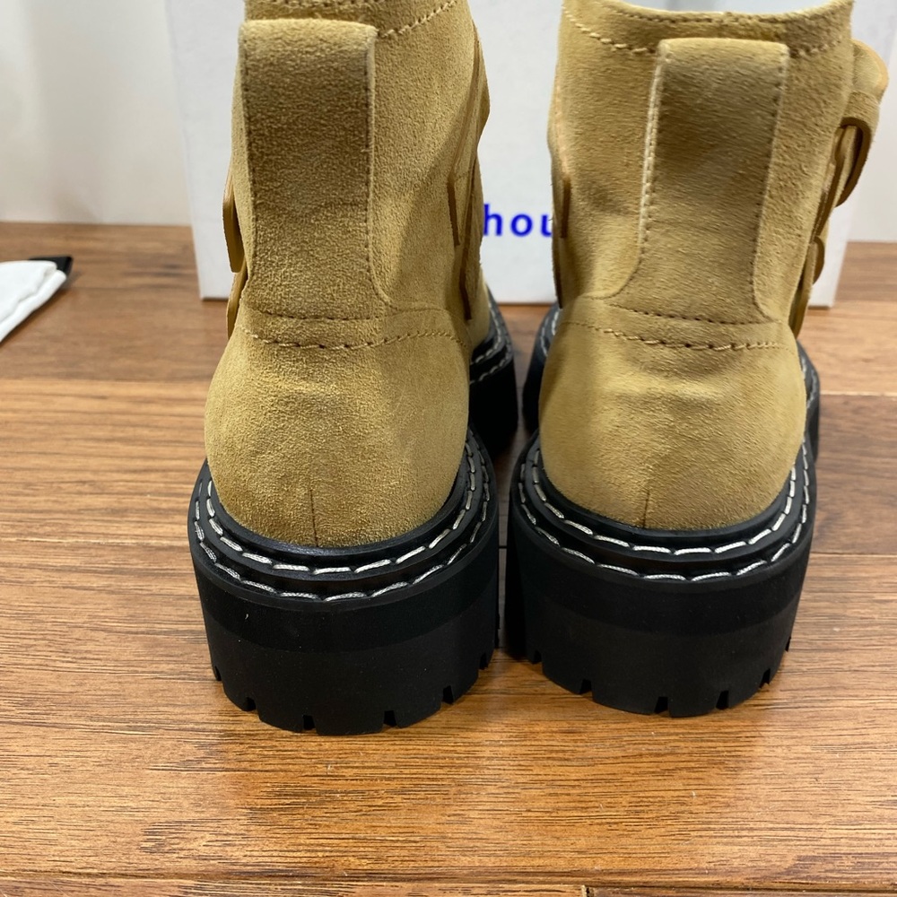 NIB Proenza Schouler Beige Calf Suede Buckle Ankle Boots Sucal Lug Soles $1150 - Picture 6 of 13